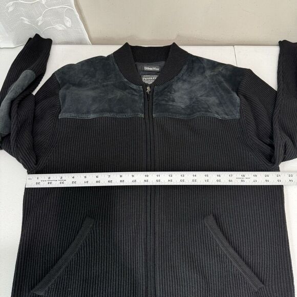 Pendleton Mens Jacket Medium Black Wool Rib Knit Suede Leather Elbow Patch Y2K - Picture 4 of 12